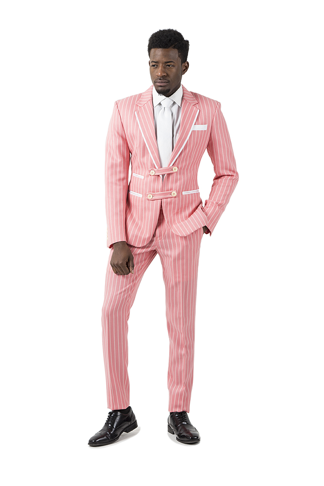 Lincoln Salmon and White Pinstripe Suit - Clavon Leonard